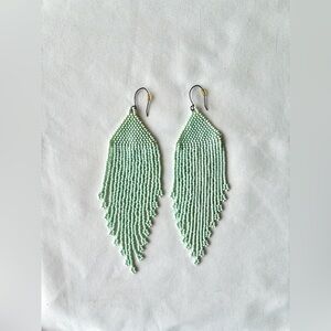 Elegant Beaded Soft Mint Green Fringe Earrings